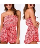 Princess Polly Romper Size 4 Vinca Red White Floral Strapless Ruffled Pl... - £21.75 GBP