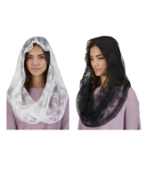 2 pk Women&#39;s White &amp; Black Lace Infinity Chapel Veil Head Covering Latin Mass - £24.12 GBP