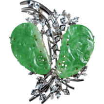 Enchanting Vintage Chinese 10K White Gold Carved Rich Emerald Apple Green Jadeit - £2,778.55 GBP