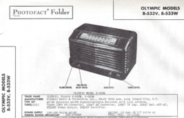 1949 Olympic 8-533V 533W Tube Radio Receiver Photofact Manual Spec Sheet... - $12.86