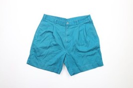 Vintage 90s Streetwear Mens 36 Faded Pleated Golfing Golf Chino Shorts Teal Blue - £31.71 GBP