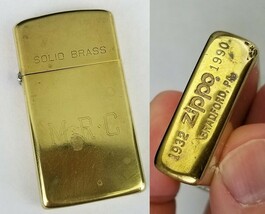 vintage Zippo lighter 1932-1990 commemorative slim gold tone solid brass... - $39.99