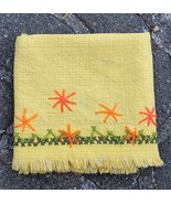 VTG RAD 70s Sunshine Yellow 44x42 Hand  Done Cotton Kitchen Table Cloth ... - $37.18
