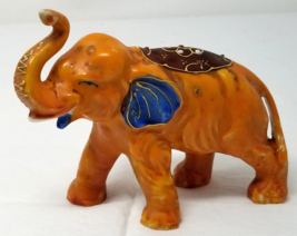 Asian MCM Elephant Figurine Japanese Ceramic Reddish Orange Trunk Up Medium - $18.95