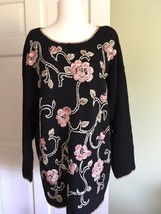 NEW TAGS Heirloom Collectibles Vtg Embroidery Roses Sweater  Silver &amp; pearls 18 - £35.56 GBP