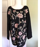 NEW TAGS Heirloom Collectibles Vtg Embroidery Roses Sweater  Silver &amp; pe... - $846.75 MXN