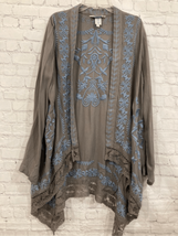 Sundance Womens XS Open Front Cardigan Kimono Brown Blue Embroidered Lac... - £33.90 GBP