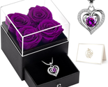 Mothers Day Gift for Mom Wife, Eternal Real Purple Roses with Heart Neck... - $35.36