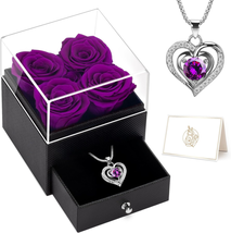 Mothers Day Gift for Mom Wife, Eternal Real Purple Roses with Heart Necklace for - £28.16 GBP