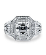 Sterling Silver AAAA CZ Asscher Art Deco Halo Split Shank Ring  - $23.99