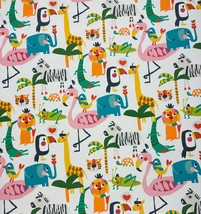 Vilber Selva White Zoo Animals Zebra Lion Flamingo Cotton Fabric By Yard 54&quot;W - £12.57 GBP