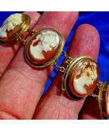 Antique Pictorial Cameo Solid 14k Rose Gold Panel Victorian Bracelet 7.5... - $3,320.25