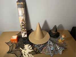 Halloween Craft Decor Lot-9 Pieces-Mats,Tree,Hats,Pumpkin,Witch Spooky H... - $14.85