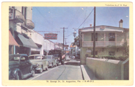 Vtg Postcard-St. George St., St. Augustine FL-Old Cars, Signs-Street Vie... - $6.80
