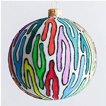 Rainbow Zebra Mid Century Design Polish Glass Christmas Ornament by Thom... - $69.98