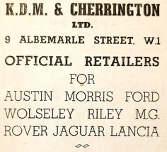 1954 KDM And Cherrington London Car Dealership Advertisement Automobilia... - $19.99