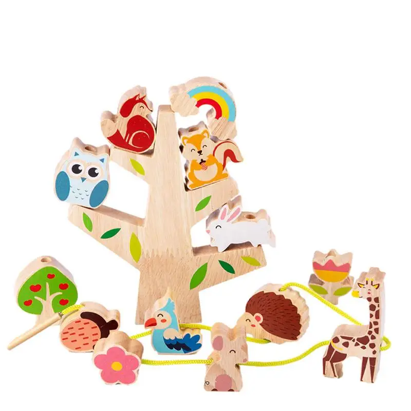 Wooden Montessori Toy Building Blocks Stacking Game Animal Stringing Threading - £18.06 GBP+