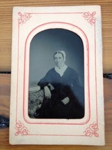 Antique 1800s Tintype Photograph Old Woman Grandma Black Dress White Bonnet - £63.86 GBP