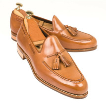Men&#39;s Tan Color Tassel Loafer Slip On Genuine Leather Handmade Shoes US 7-16 - £107.31 GBP