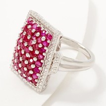 1.50CT Ruby &amp; LC Moissanite Cluster Ring 14k White Gold Plated Silver - £61.30 GBP
