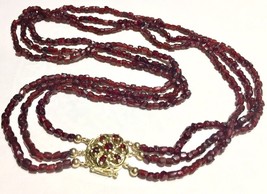 Antique Vintage 14k gold Garnet multi strand Necklace - £935.68 GBP