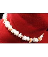 VINTAGE WHITE AND PINK WITH SILVER BEADS CHUNKY  PUKA SHELL CHOKER 16&quot; N... - $13.09