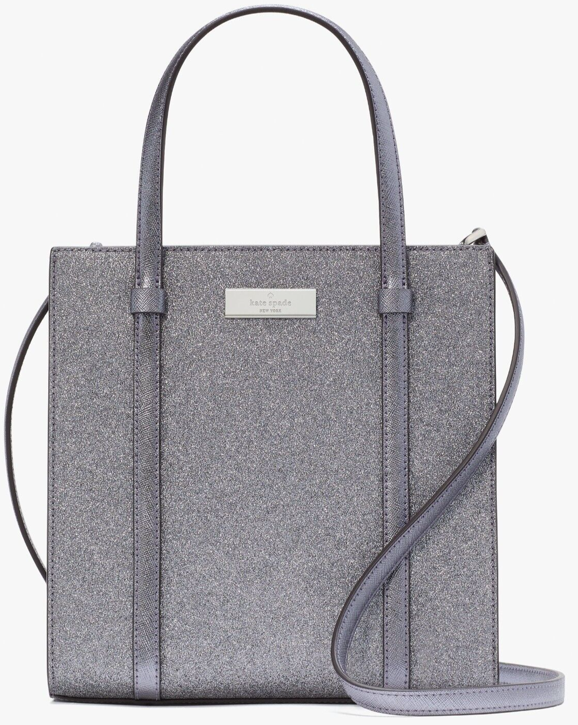 Kate Spade Kenzie Glitter Small Tote Bag KI959 Blueish Silver Purse NWT $329