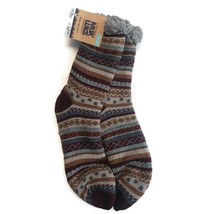 MUK LUKS Cabin Socks Mens L/XL Shoe Size 11/13 Maroon Multi-Color Warm and Cozy - £15.26 GBP