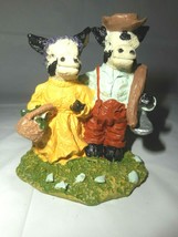 Cow Couple PolyStone Resin Whimsical Figurine Farmhouse Solid Resin Colorful - £7.99 GBP