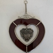 4&quot; Stained Glass Heart  with Floating Center GRANDMA Sun Catcher Vintage Hanging - $18.42