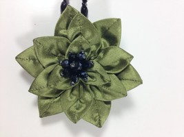 New Handmade Crystal Fabric Green Dahlia Flower Pendant Necklace Brooch Pin 3.5&quot; - £11.86 GBP+