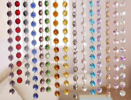 10FT Crystal Octagon Beads 14mmChain Chandelier Prisms Hanging Wedding Garland - £14.60 GBP+