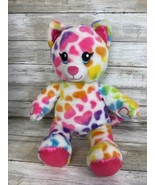 Build A Bear Cat Plush Stuffed Animal White With Rainbow Hearts Colorful... - £10.35 GBP