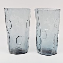 (2) Vtg 60s Decatur Thumbprint Smoke Grey Texglass Tumbler Glasses MCM 5.5 inch - £25.72 GBP
