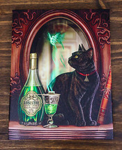 Absinthe Spirit Magical Potion Black Cat By Mirror Wood Framed Canvas Wall Decor - £15.17 GBP