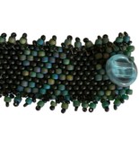 Handmade Glass Beaded Wrap Bracelet Woven Iridescent Button Attachment Metallic  - £23.67 GBP
