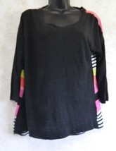 Cupio Ladies Pull Over Top Black Linen Front Polyester Stripe Back Size Medium - £13.83 GBP