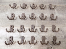 20 Rustic Double Coat Hooks Cast Iron Wall Mount Hat Hook Towel Hardware - $17.99