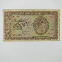 Luxembourg 20 Francs Banknote World War WWII-2 Paper Currency Vintage 1943 - £23.58 GBP