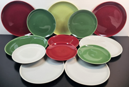 13 Pc Universal Ballerina Luncheon Salad Bread Plates Vintage Red Green MCM Lot - £71.39 GBP