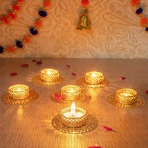 Golden Tealight Candles Holder Set of 6 Decoration Items Home Diwali Gif... - $31.95