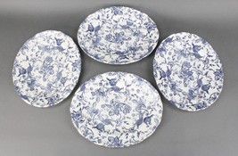 Ravensdale Pottery England Blue Exotic Bird Peacock 11 3/4&quot; Oval Plates Set of 4 - £68.57 GBP