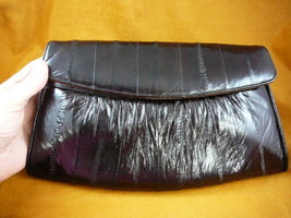 (EL5-3) Vintage Black Eel striped pattern skin Leather clutch Handbag Hide PURSE - £60.15 GBP