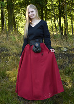 Medieval Red Cotton Skirt – Wide Flowy Design with Cord &amp; Beads (S–XXL) - $39.99