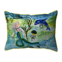 Betsy Drake Mermaid &amp; Jellyfish Large Indoor Outdoor Pillow 16x20 - £36.73 GBP
