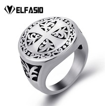 ELFASIO 316L Stainless Steel Gothic Style Silver Cross Theme Ring - Unisex - £15.92 GBP
