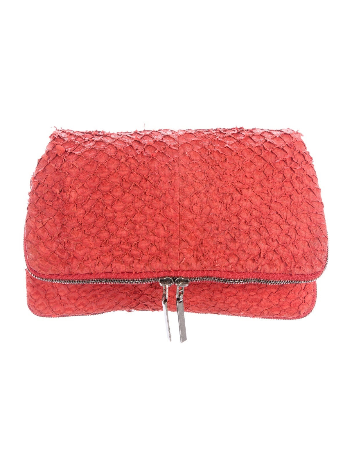 Helmut Lang Styx Orange Fish Scale Leather Foldover Clutch Purse - $80.00