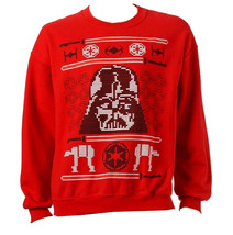 Star Wars Darth Vadar Galactic Sweatshirt-Fair Isle-Men&#39;s Red Christmas Fleece - £18.04 GBP