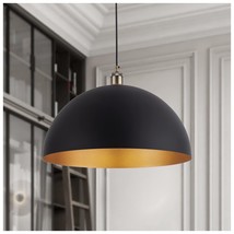 Vintage Chandelier 17.72 &quot;Industrial Dome Chandelier Black And Gold Finish Light - £201.97 GBP