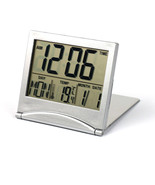 Silver Digital LCD Desk Top Calendar Temperature Alarm Clock Travel Snoo... - $12.04